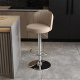 Black Round Leather Bar Stool with Adjustable Metal Frame Image - 55