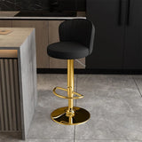 Black Round Leather Bar Stool with Adjustable Metal Frame Image - 41