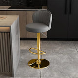 Black Round Leather Bar Stool with Adjustable Metal Frame Image - 42