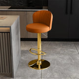 Black Round Leather Bar Stool with Adjustable Metal Frame Image - 44