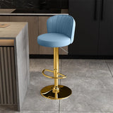 Black Round Leather Bar Stool with Adjustable Metal Frame Image - 45