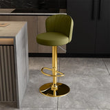 Black Round Leather Bar Stool with Adjustable Metal Frame Image - 46