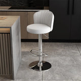 Black Round Leather Bar Stool with Adjustable Metal Frame Image - 56