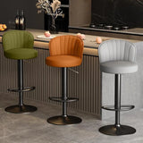 Black Round Leather Bar Stool with Adjustable Metal Frame Image - 5