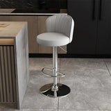 Black Round Leather Bar Stool with Adjustable Metal Frame Image - 51