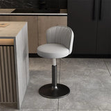 Black Round Leather Bar Stool with Adjustable Metal Frame Image - 6