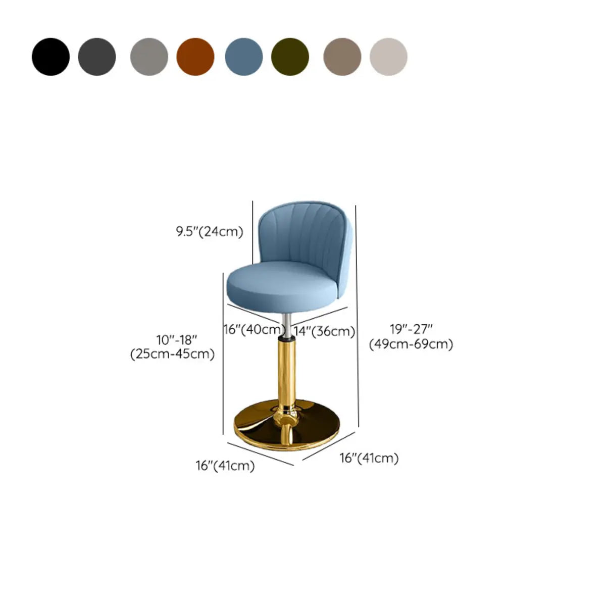 Black Round Leather Bar Stool with Adjustable Metal Frame Image - 59