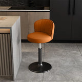 Black Round Leather Bar Stool with Adjustable Metal Frame Image - 8