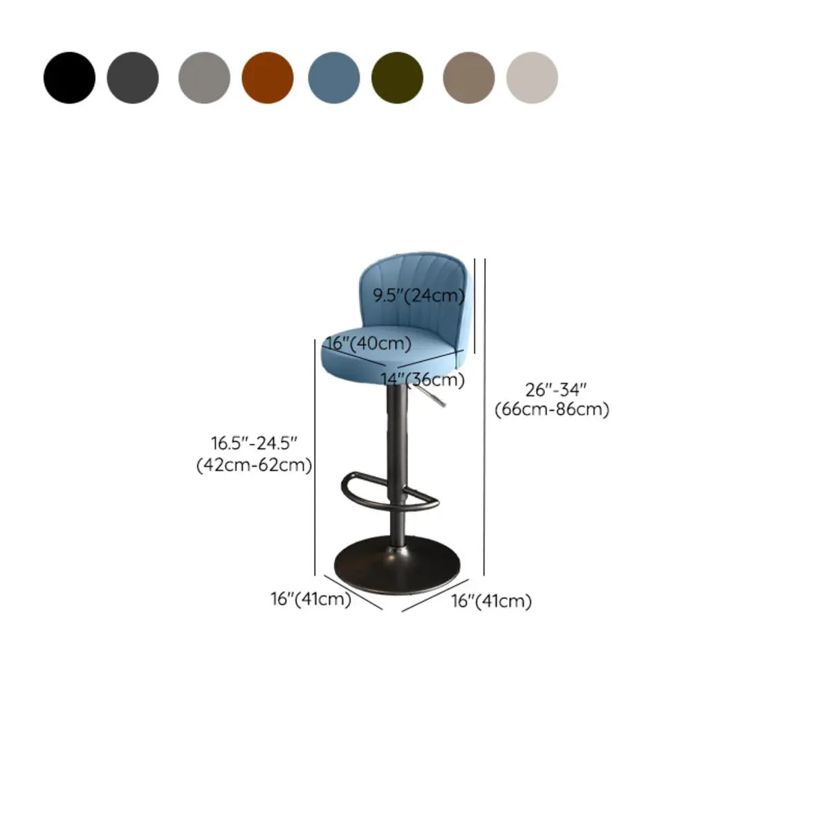 Black Round Leather Bar Stool with Adjustable Metal Frame Image - 60