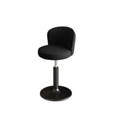 Black Round Leather Bar Stool with Adjustable Metal Frame Image - 9