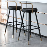 Black Round Leather Gold Accents Metal Counter Bar Stool Image - 1