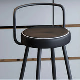 Black Round Leather Gold Accents Metal Counter Bar Stool Image - 10