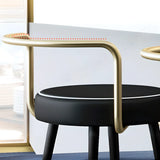 Black Round Leather Gold Accents Metal Counter Bar Stool Image - 13