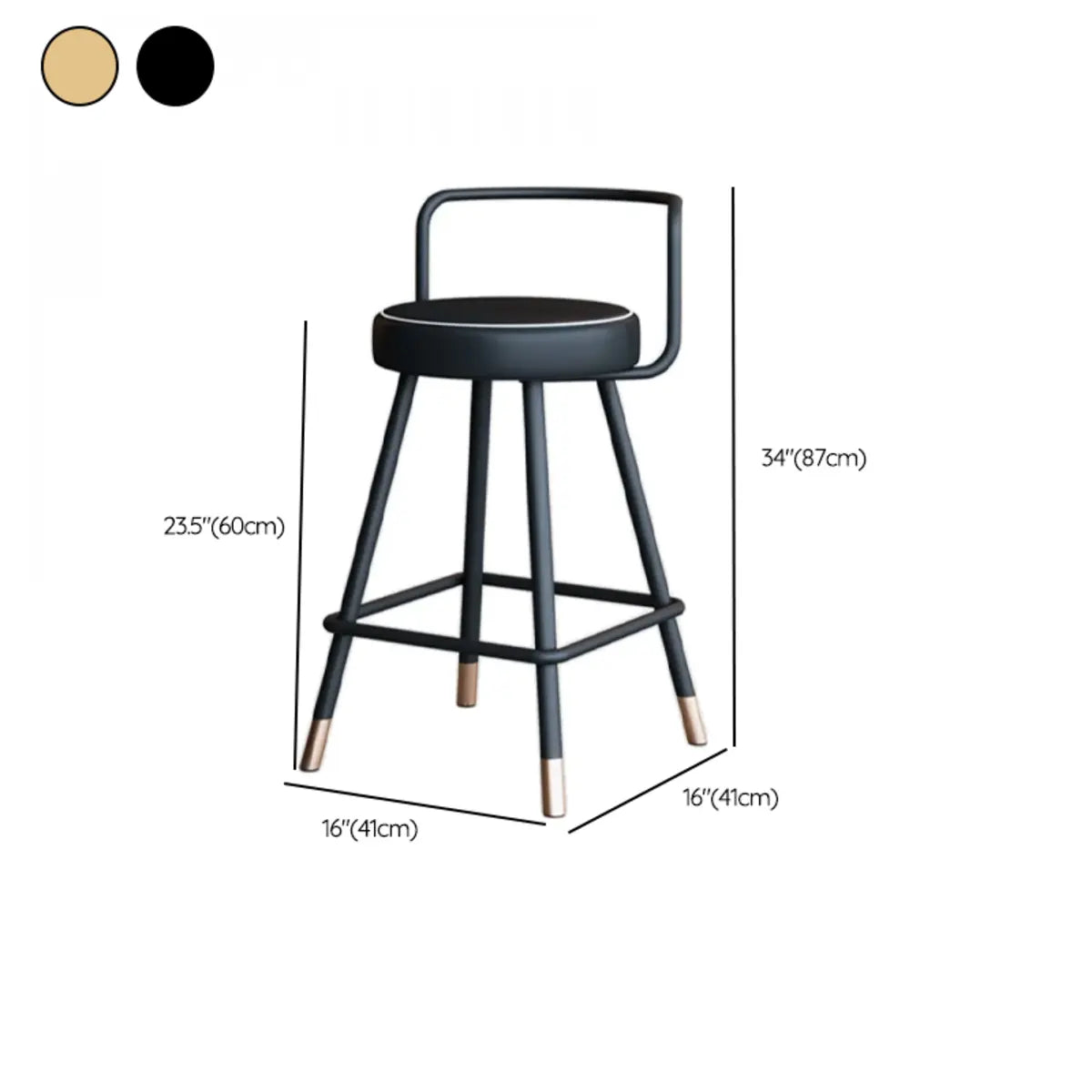 Black Round Leather Gold Accents Metal Counter Bar Stool Image - 15