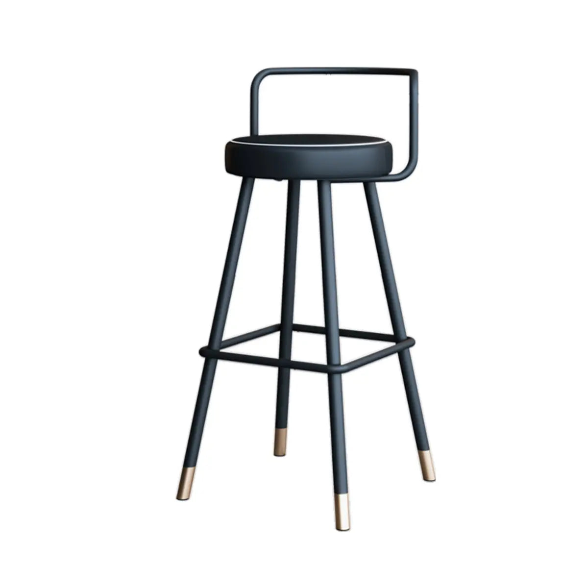 Black Round Leather Gold Accents Metal Counter Bar Stool Image - 2