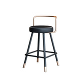 Black Round Leather Gold Accents Metal Counter Bar Stool Image - 3