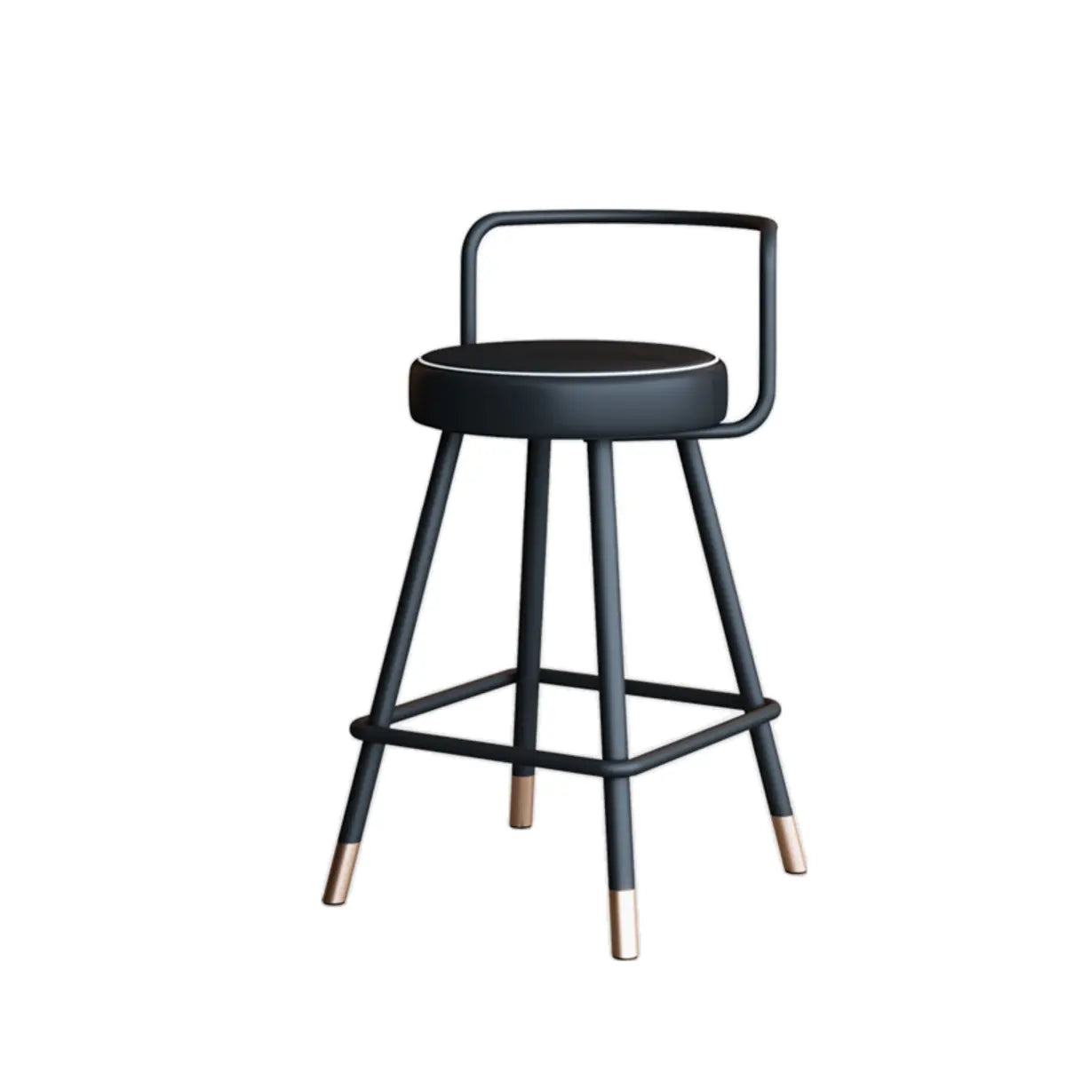 Black Round Leather Gold Accents Metal Counter Bar Stool Image - 5