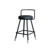 Black Round Leather Gold Accents Metal Counter Bar Stool Image - 5