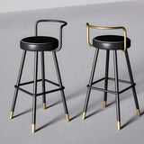 Black Round Leather Gold Accents Metal Counter Bar Stool Image - 8