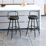 Black Round Leather Gold Accents Metal Counter Bar Stool Image - 9