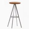 Black Round Leather Metal Backless Bistro Bar Stools Image - 10