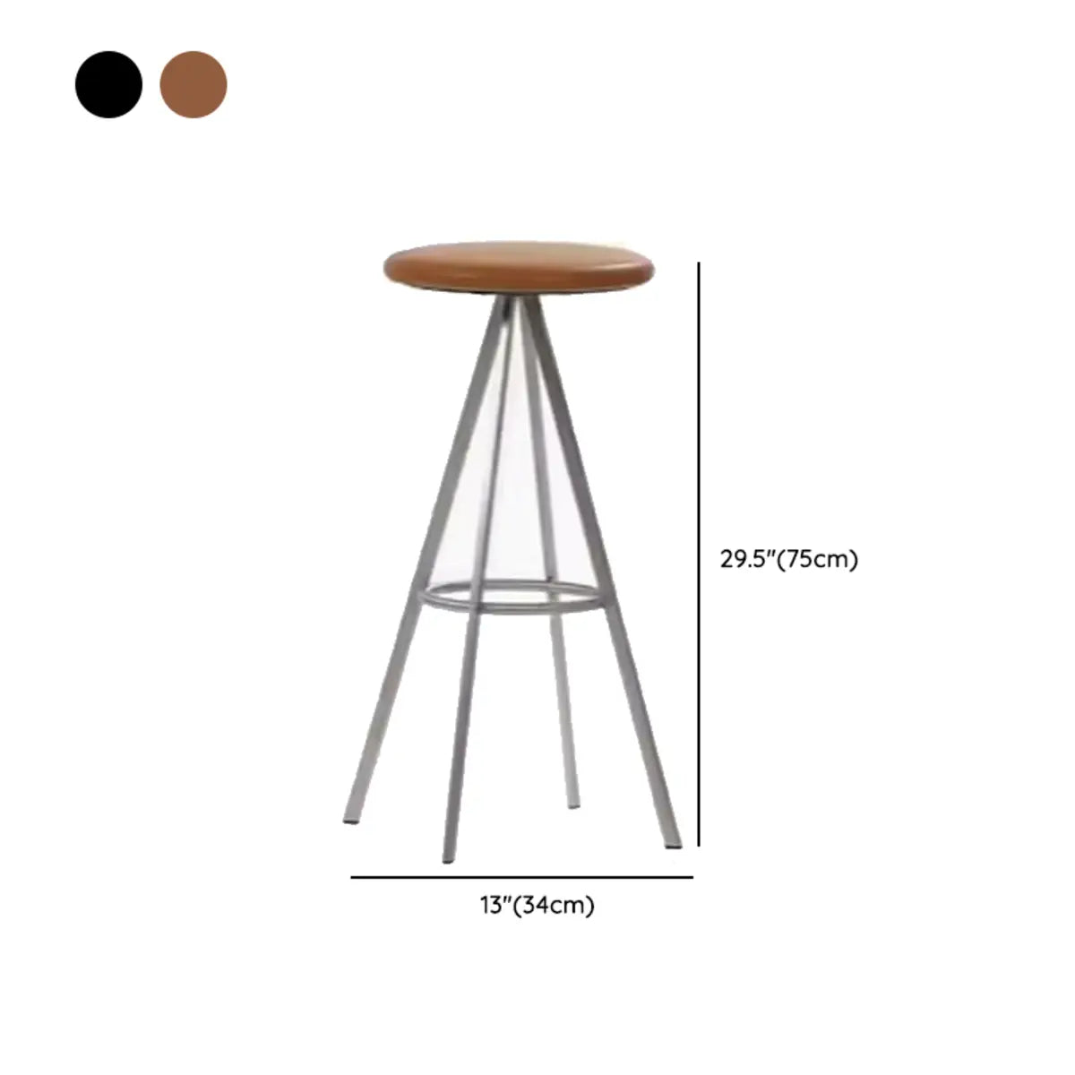 Black Round Leather Metal Backless Bistro Bar Stools Image - 12