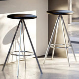 Black Round Leather Metal Backless Bistro Bar Stools Image - 3