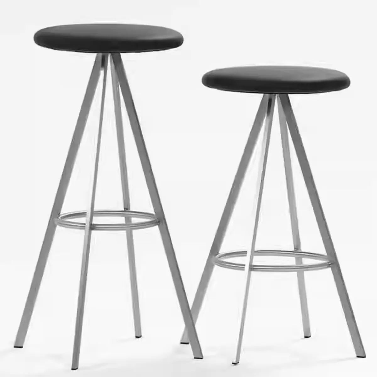 Black Round Leather Metal Backless Bistro Bar Stools Image - 5