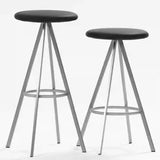 Black Round Leather Metal Backless Bistro Bar Stools Image - 5