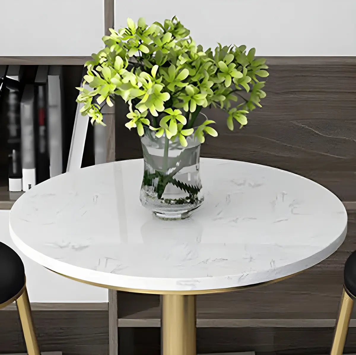 Black Round Marble Metal Small Bistro Bar Table Image - 11