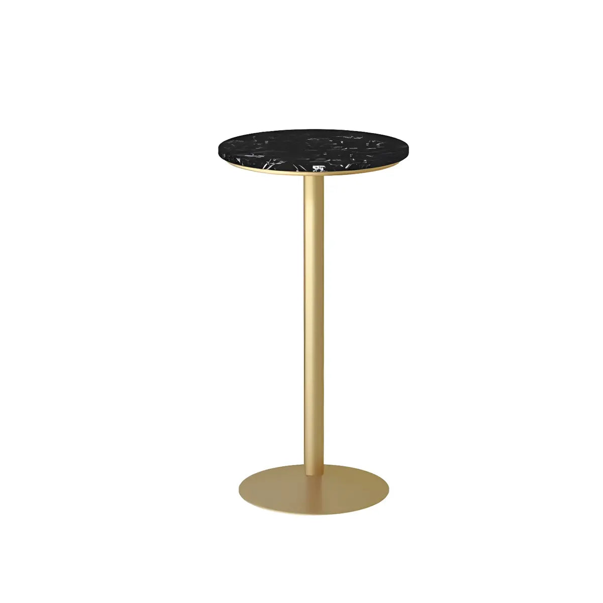 Black Round Marble Metal Small Bistro Bar Table Image - 2