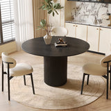 Black Round Solid Wood Dining Table with Beige Chairs Image - 1