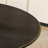 Black Round Solid Wood Dining Table with Beige Chairs Image - 3