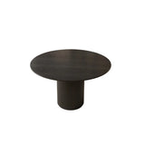 Black Round Solid Wood Dining Table with Beige Chairs Image - 5