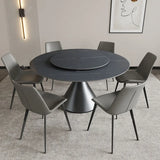 Black Round Swivel Sintered Stone Dining Table Set Image - 2