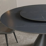 Black Round Swivel Sintered Stone Dining Table Set Image - 3