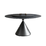 Black Round Swivel Sintered Stone Dining Table Set Image - 5