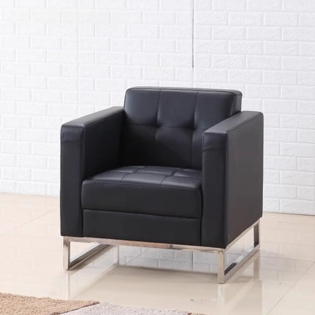 Black Scratch Resistant Faux Leather Single Sofa Image - 1