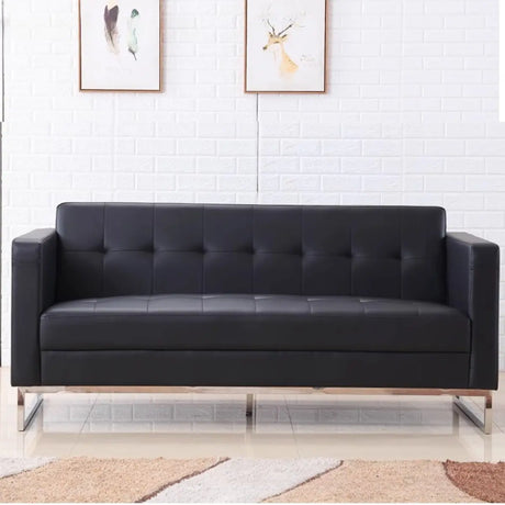 Black Scratch Resistant Faux Leather Single Sofa Image - 10