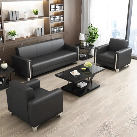 Black Scratch Resistant Leather Sofa Seating Group Image - 1