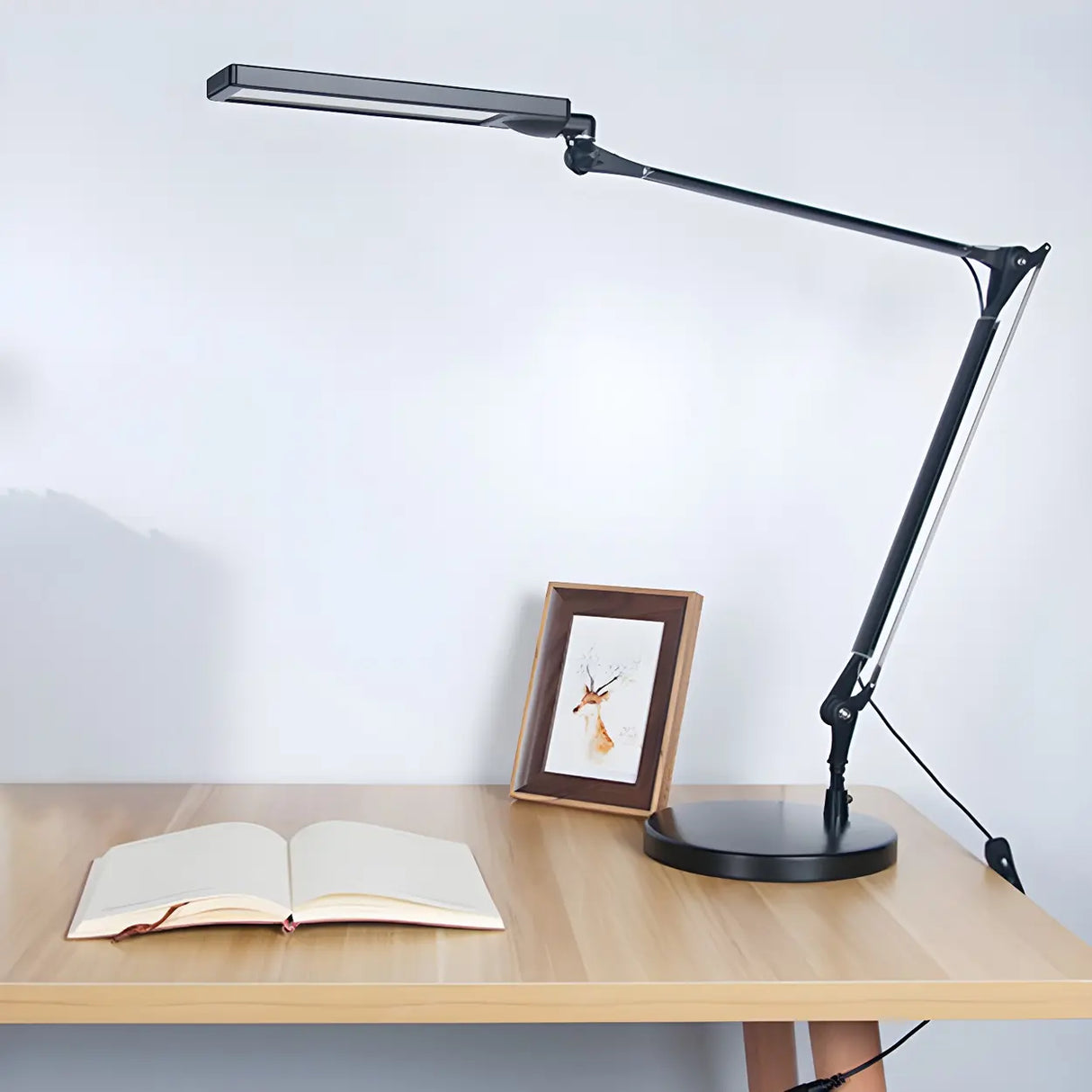 Black Simple Adjustable Arm Metal LED Office Table Lamp Image - 2