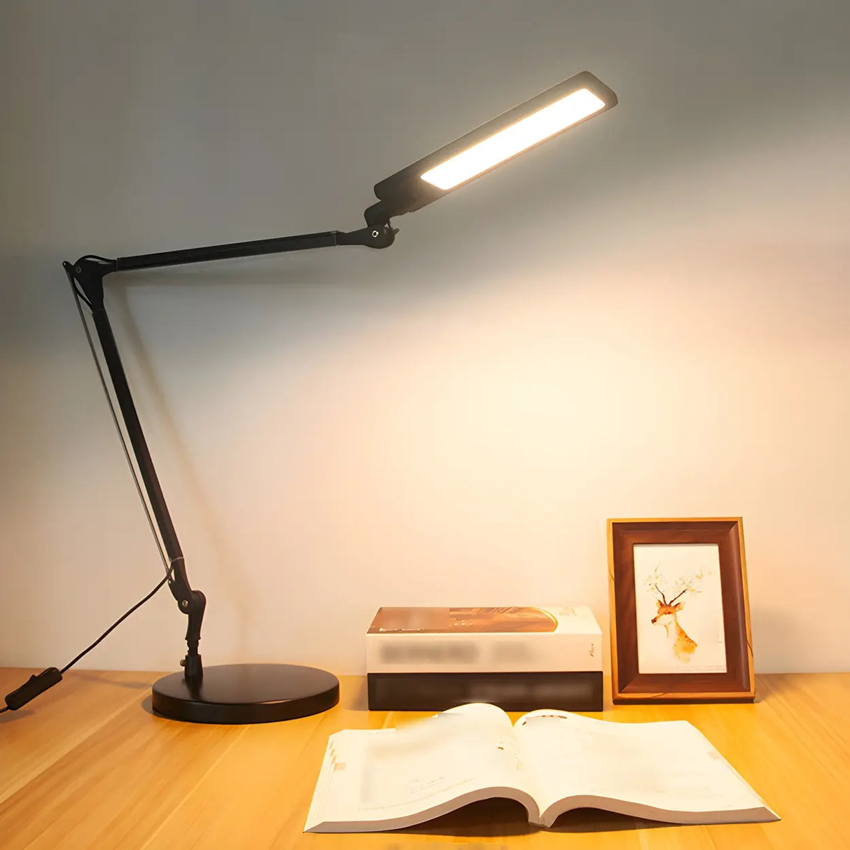 Black Simple Adjustable Arm Metal LED Office Table Lamp Image - 3