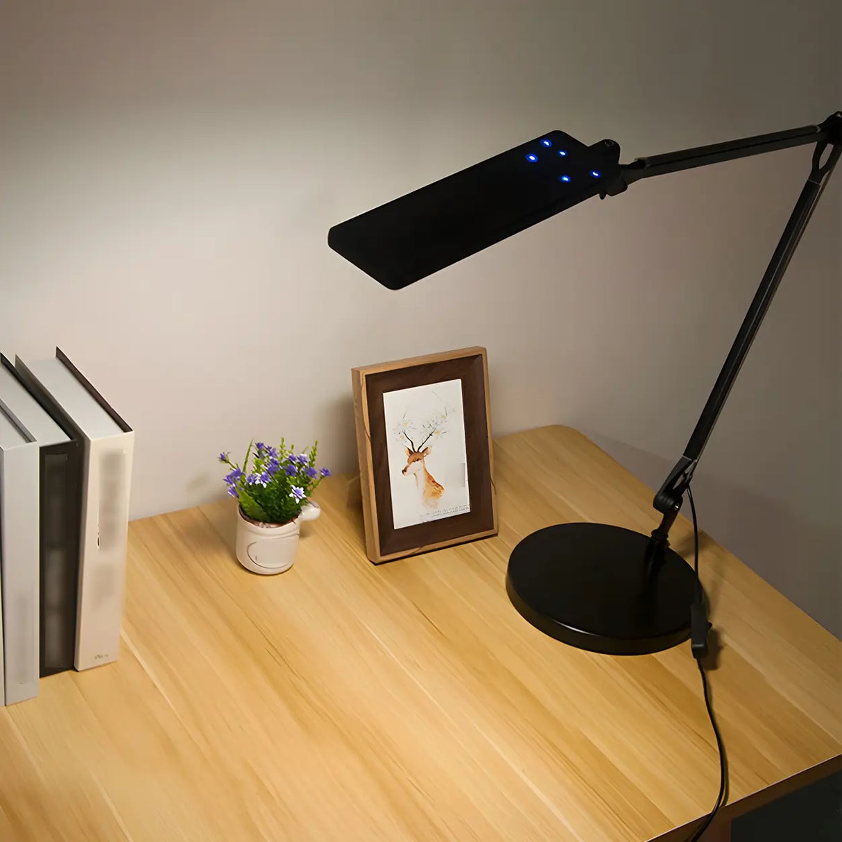 Black Simple Adjustable Arm Metal LED Office Table Lamp Image - 4