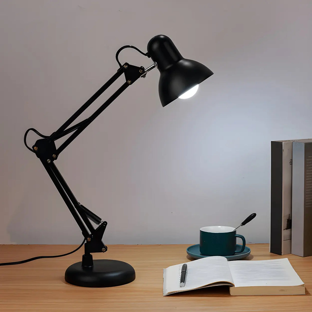 Black Simple Adjustable Metal Mechanical Arm Desk Lamp Image - 2