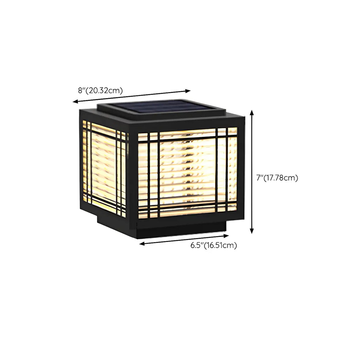 Black Simple Cube Lines Decor Metal Post Outdoor Lamp 