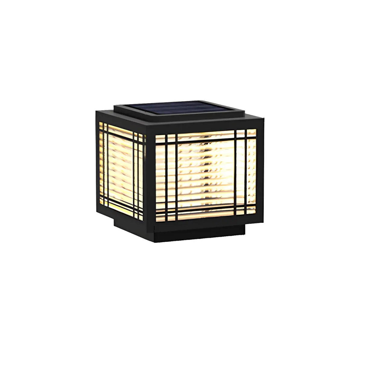 Black Simple Cube Lines Decor Metal Post Outdoor Lamp Image - 5