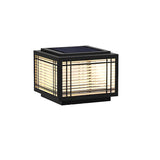 Black Simple Cube Lines Decor Metal Post Outdoor Lamp Image - 6