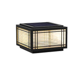 Black Simple Cube Lines Decor Metal Post Outdoor Lamp Image - 7