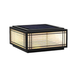 Black Simple Cube Lines Decor Metal Post Outdoor Lamp Image - 8