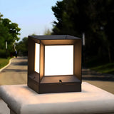 Black Simple Cube Metal LED Outdoor Lawn Pillar Light Image - 2